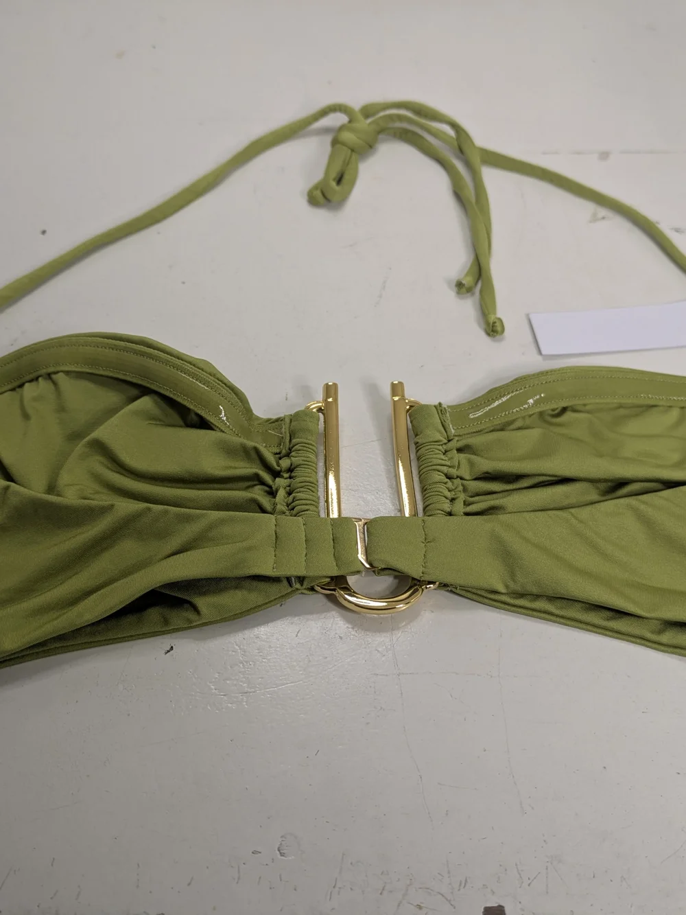 Monica Hansen Green Halter Bandeau Bikini Gold Hardware String Medium NWT
